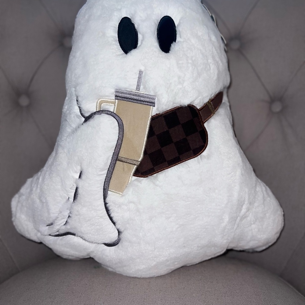 White Ghost Plush with Brown Bag and Tumbler